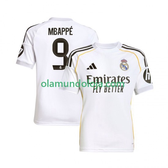 Camisola Real Madrid Mbappé Kylian 9 Homem Equipamento Primeiro 2025-2026 Manga Curta